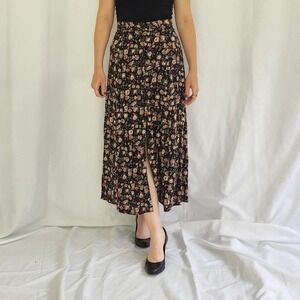 90s Rose Print‎ Button Down Maxi Skirt